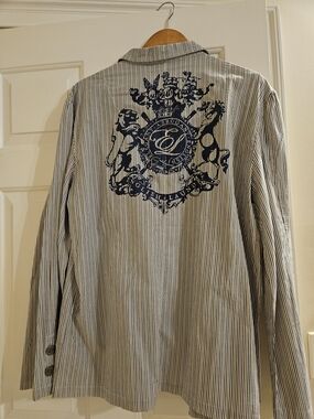 English Laundry Striped "ELEGANT ARROGANT ENGLISH" Blazer Jacket w Crest Logo XL